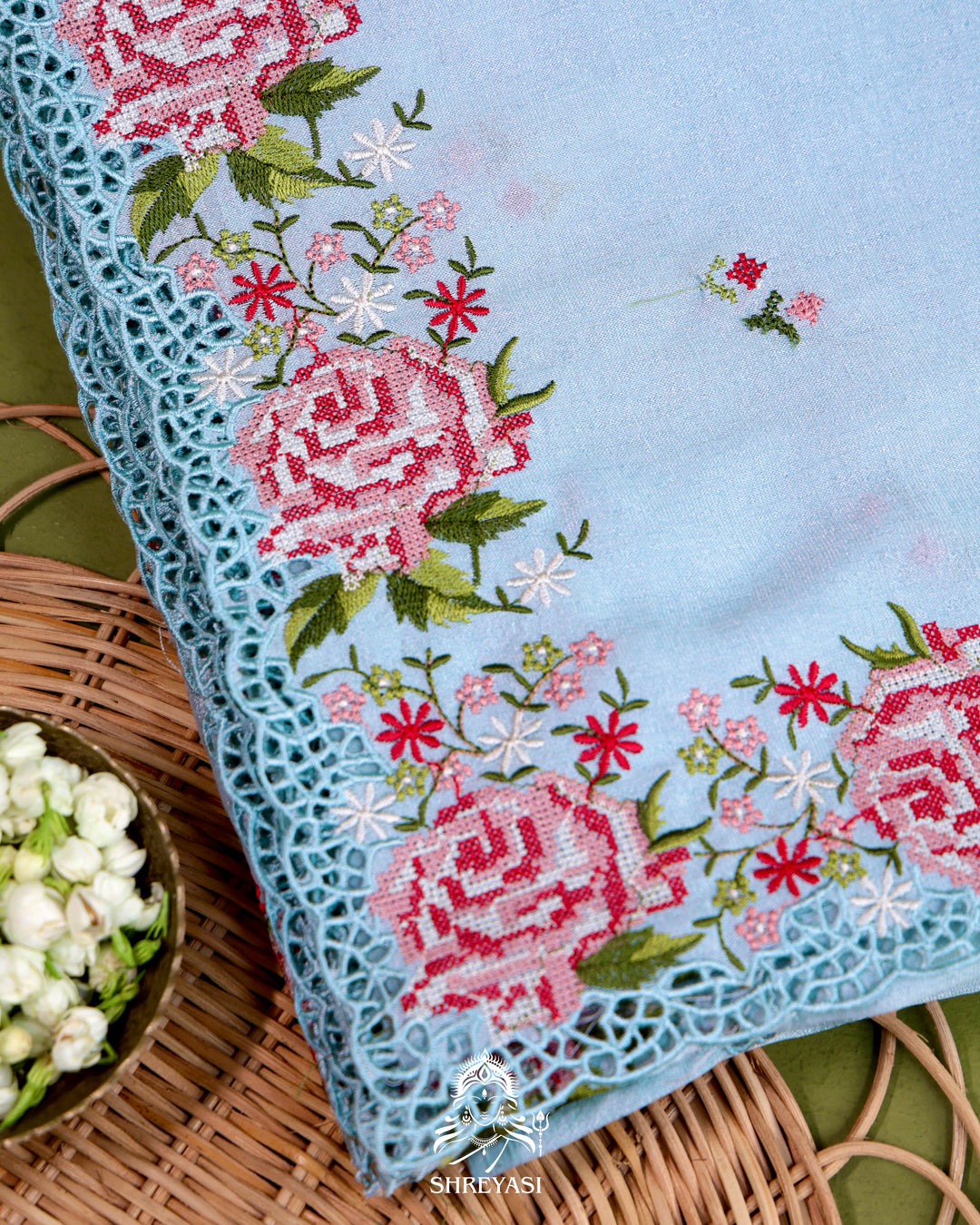 Tussar Silk Saree with Petit Point Embroidery