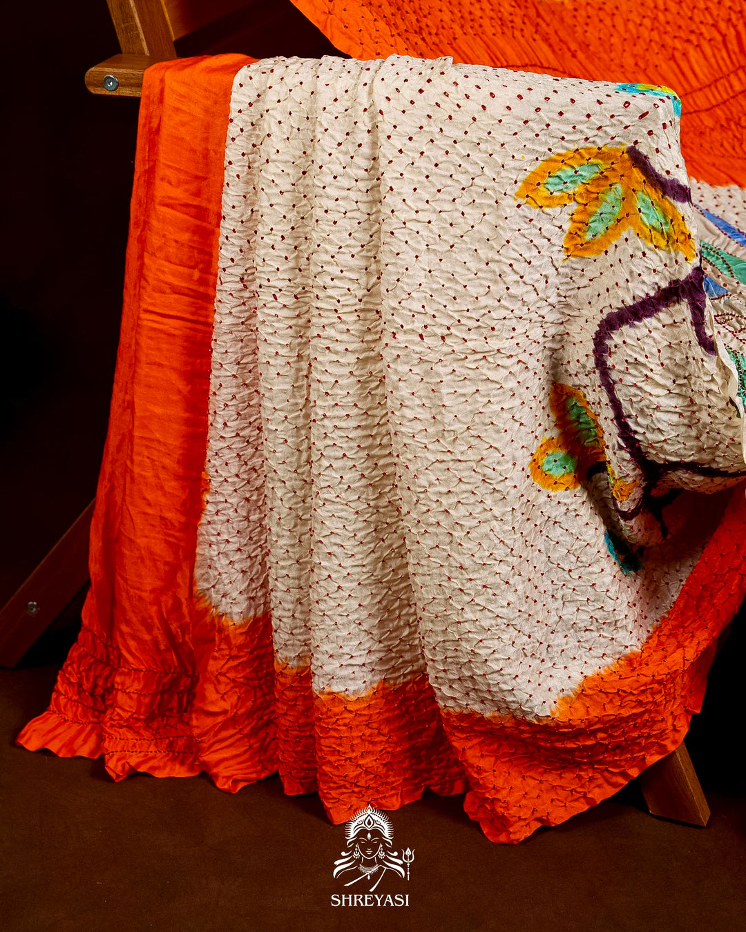 Pure Gaji Silk Designer Saree with Intricate Hand Knotted Bandhej Work