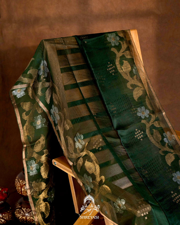 Handloom Pure Double Thread Muslin Jamdani Saree with Sona Rupa Zari & Sequence Weaving