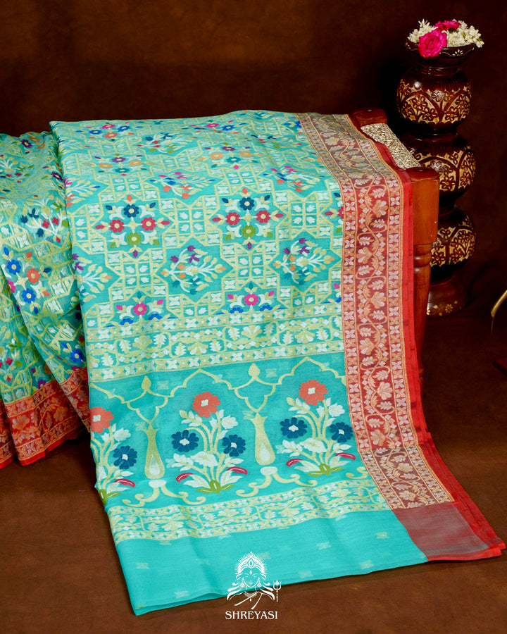 Handloom Banarasi Cotton Jamdani Saree with Contrast Border