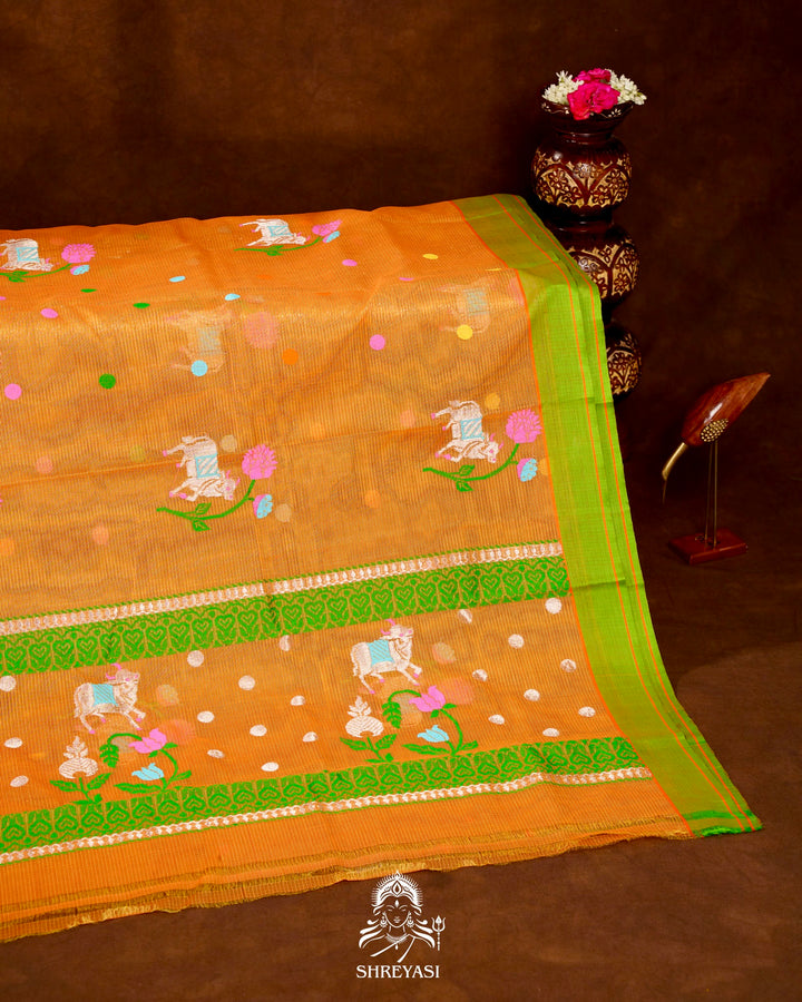 Handloom Pure Zari Kota Saree with Contrast Blouse