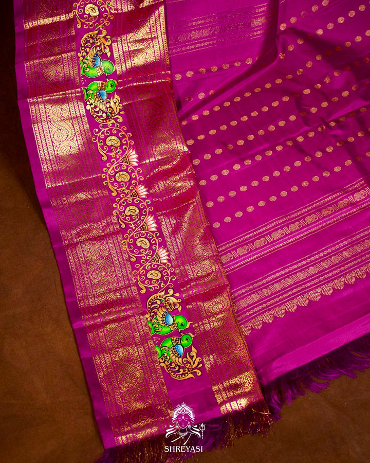 Handloom Pure Kanjivaram Silk Sarees with Real Zari and Hand Painted Tanjore Art