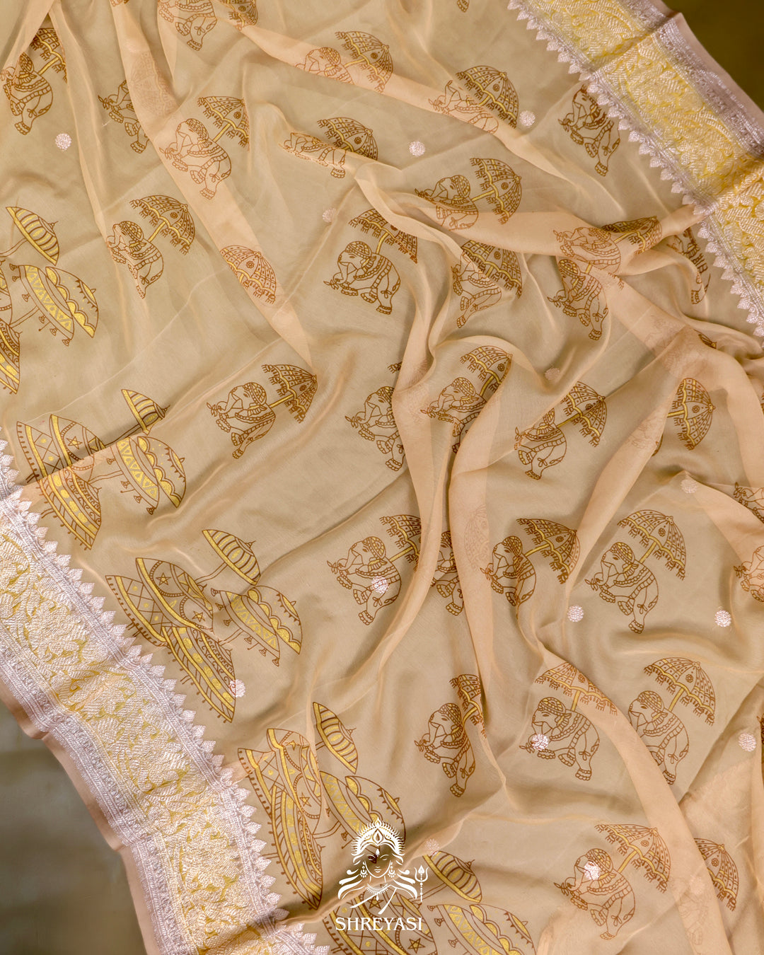 Banarasi Khaddi Chiffon Georgette Saree with Hand Block Motifs