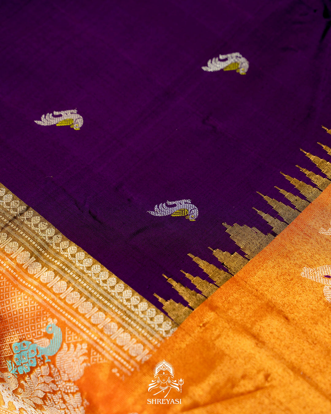 Handloom Pure Gadwal Silk Saree with Tissue Border & Contrast Full Bhuti Silk Blouse
