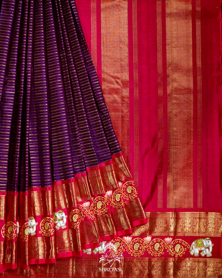 Handloom Pure Kanjivaram Silk Sarees with Real Zari and Hand Painted Tanjore Art