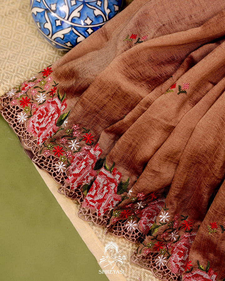 Tussar Silk Saree with Petit Point Embroidery