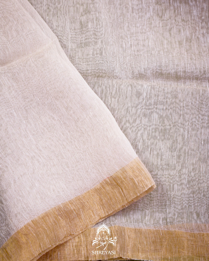 Handloom Silk Linen Jamdani Saree with Tissue Paithani Pallu