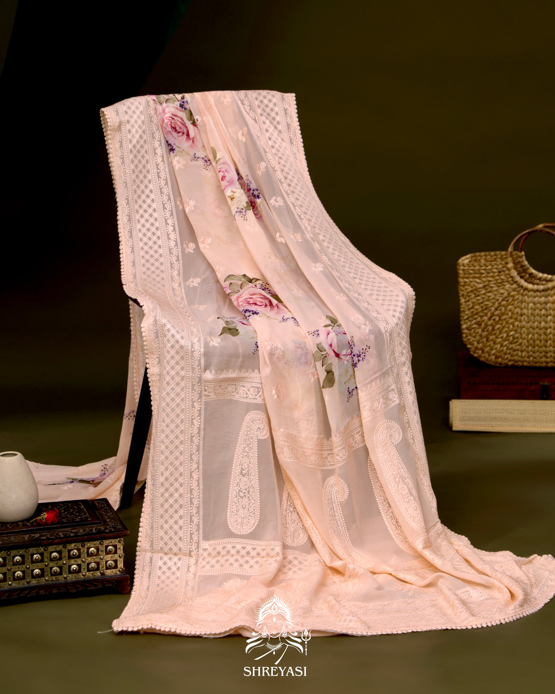 Floral Georgette Saree with Chikankari Inspired Embroidery