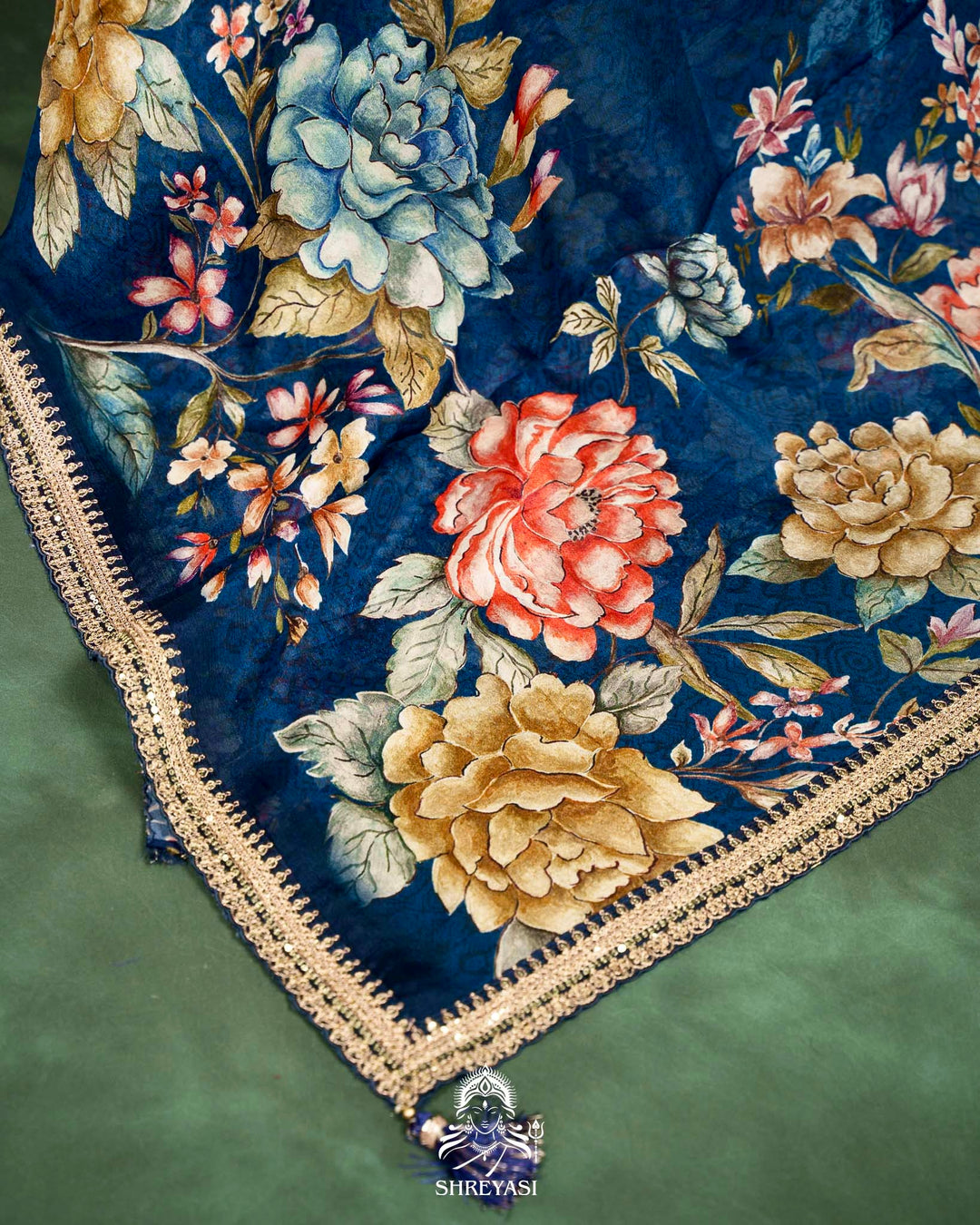 Floral Crepe Chiffon Saree with Embroidered Borders