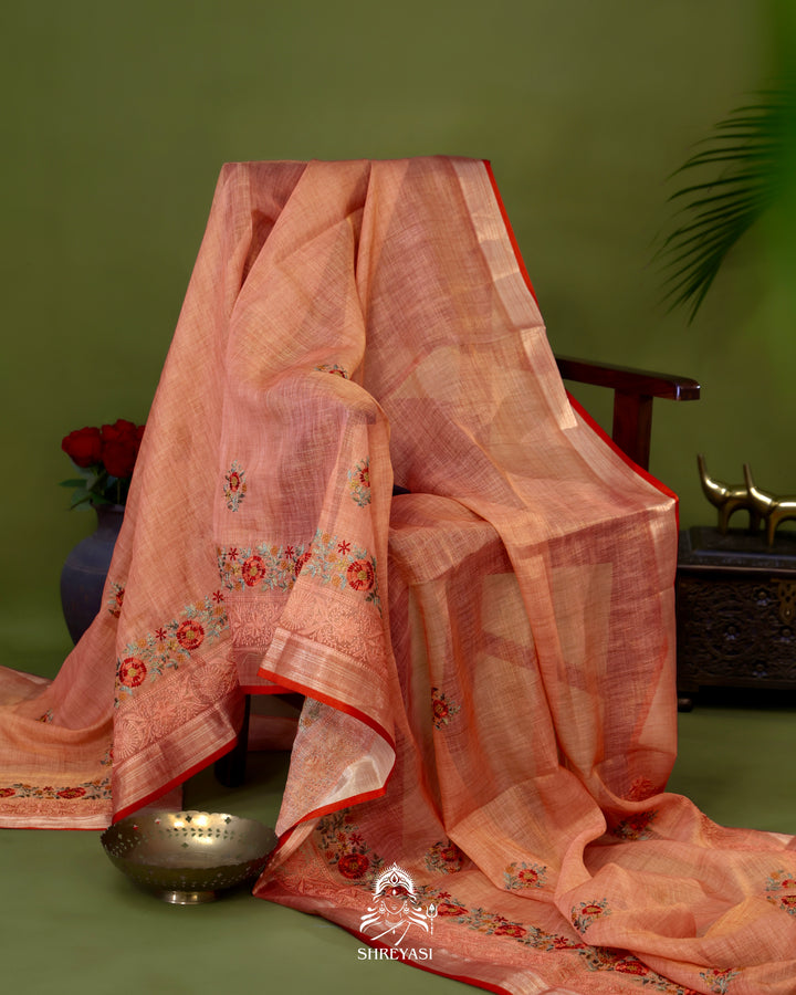 Bengal Linen Saree with Resham Floral Embroidery