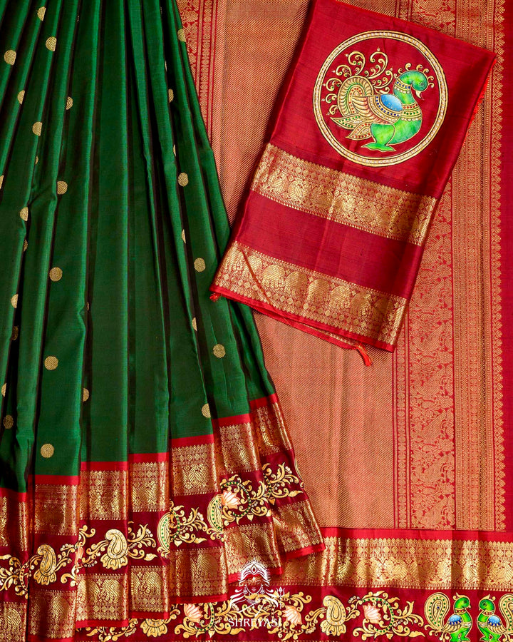 Handloom Pure Kanjivaram Silk Sarees with Real Zari and Hand Painted Tanjore Art