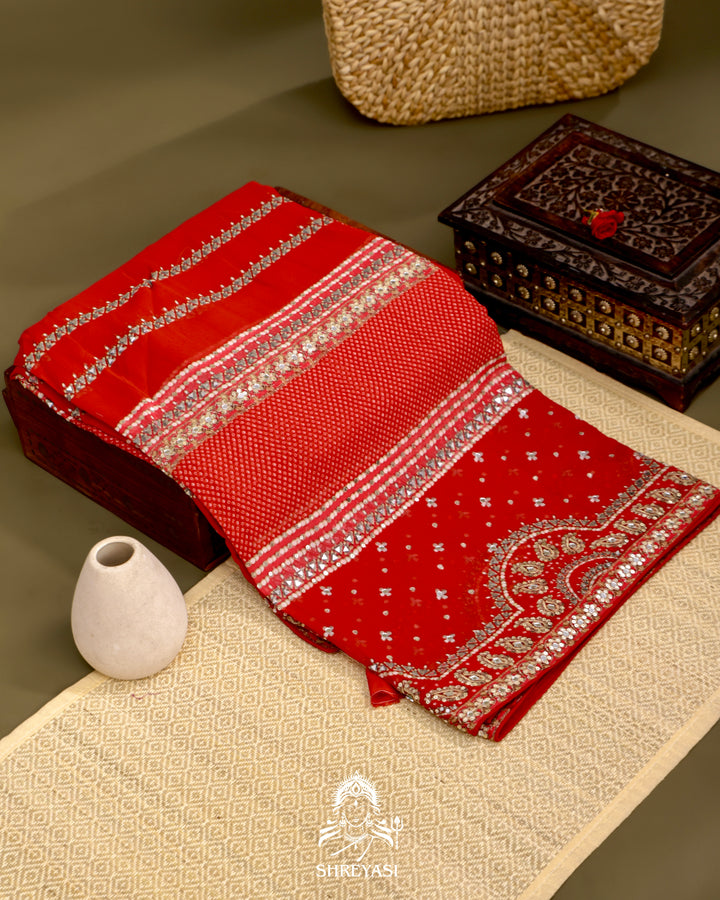 Georgette Cocktail Saree with Mukaish and Zardozi Mirror Embroidery