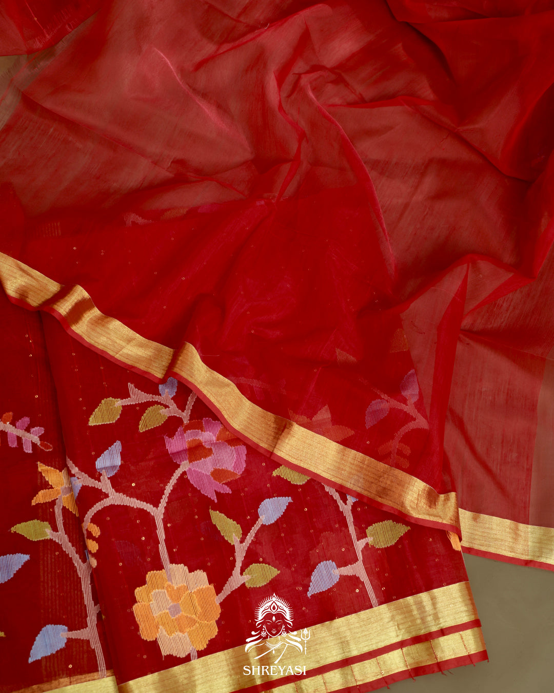 Muslin Jamdani Saree with Needle Weaving and Paithani Tissue Pallu