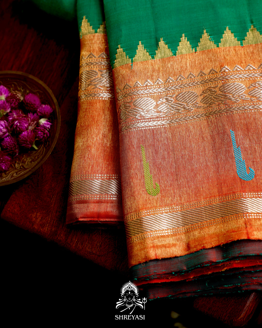 Handloom Pure Gadwal Silk Saree with Paithani Muniya Tissue Borders