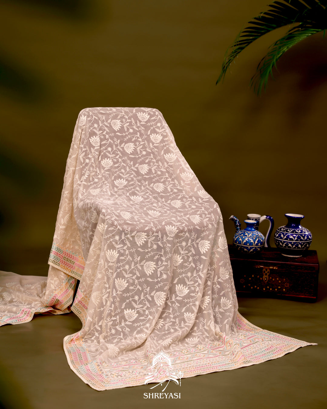 Georgette Saree with Chikankari Inspired Embroidery