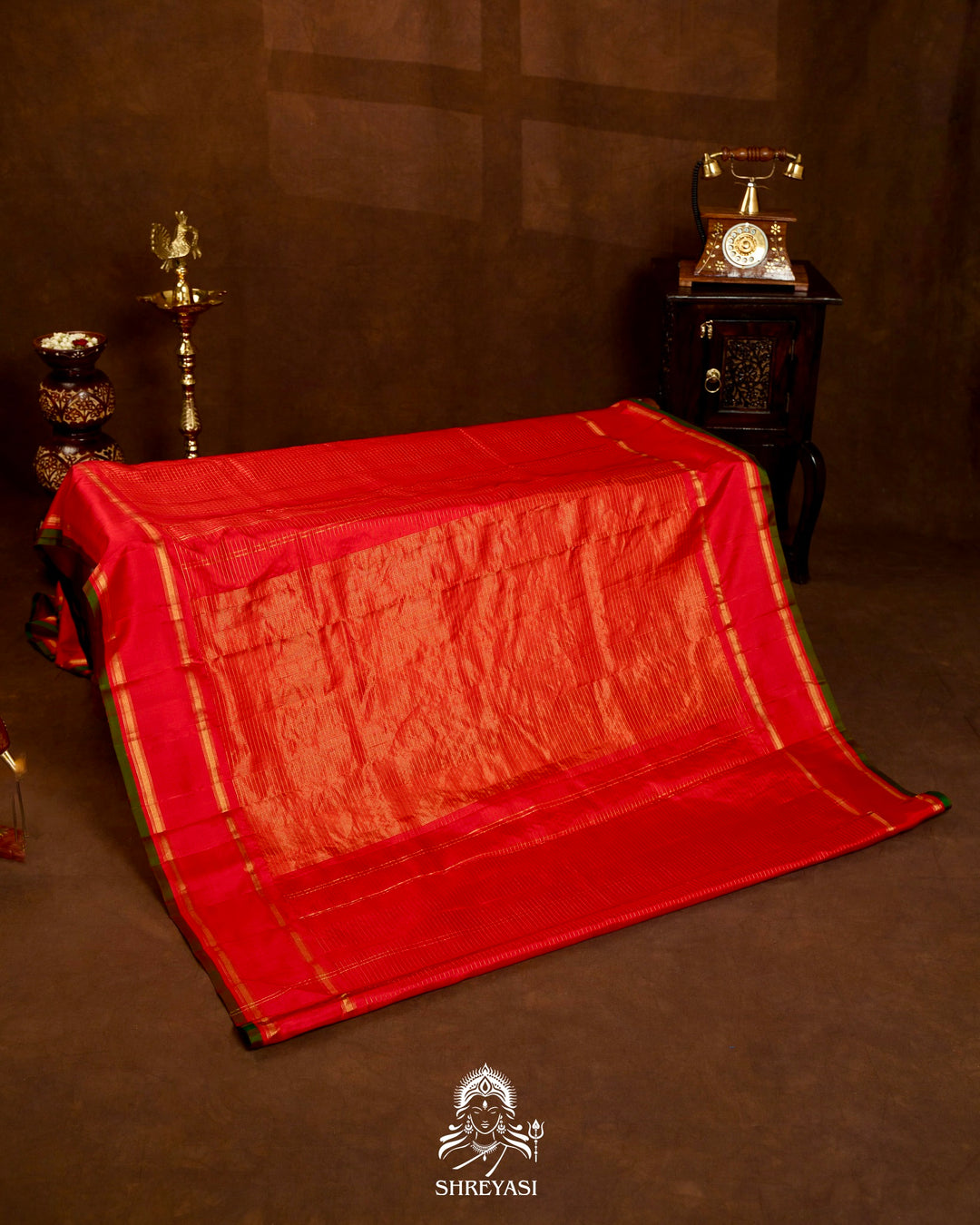 Handloom Pure Gadwal Silk Saree in Crimson Red with Gold Zari Checks