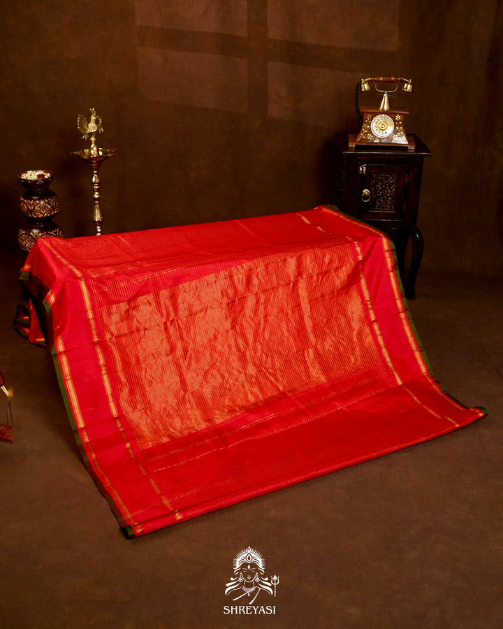 Handloom Pure Gadwal Silk Saree in Crimson Red with Gold Zari Checks
