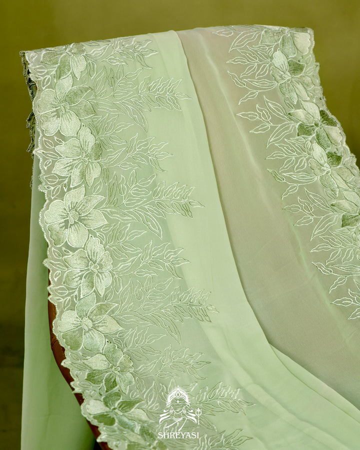 Soft Georgette Saree with Floral Thread Embroidery Border