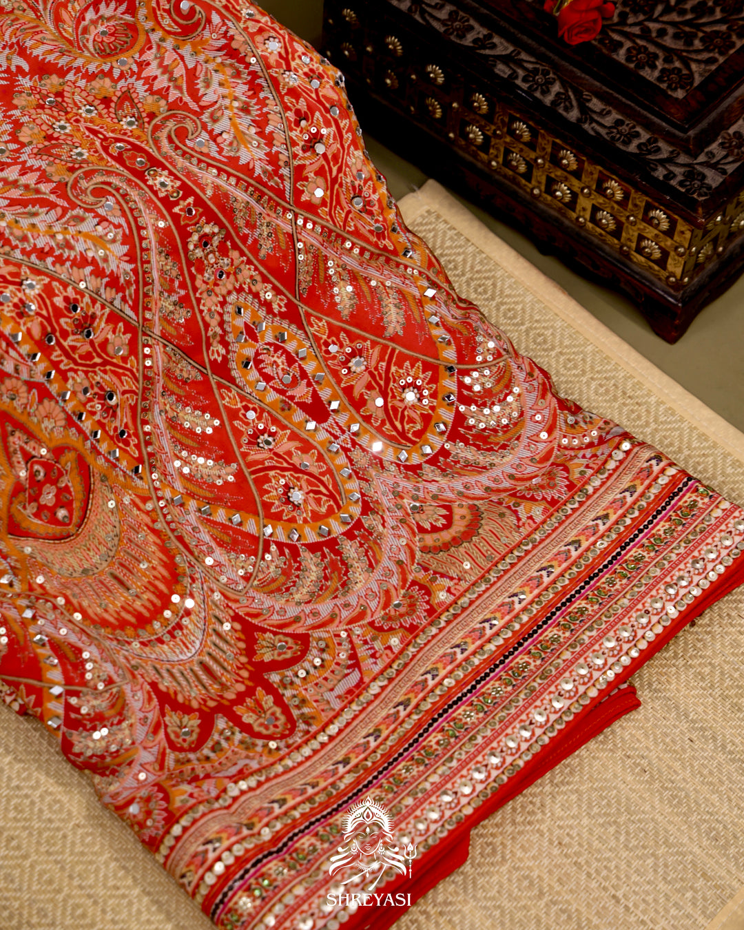 Crepe Silk Saree with Heavy Hand Embroidery