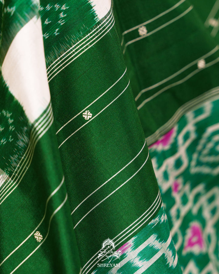 Handloom Pure Pochampally Double Ikkat Silk Saree with Kanchi Borders