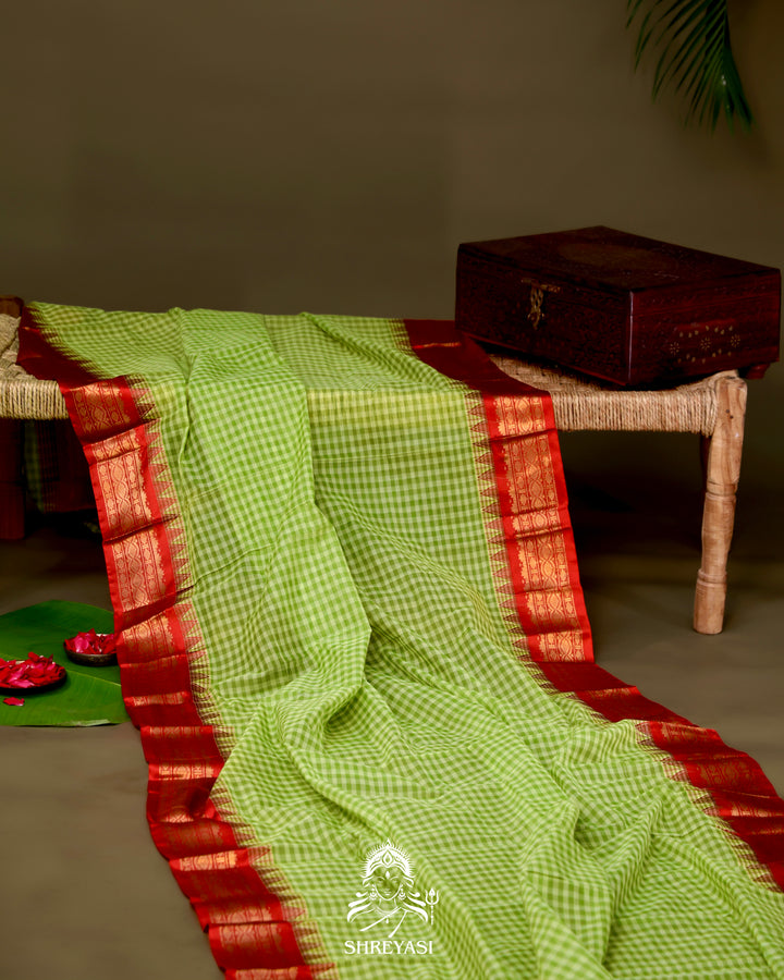 Handloom Pure Gadwal Cotton Saree with Contrast Silk Border and Zari Pallu