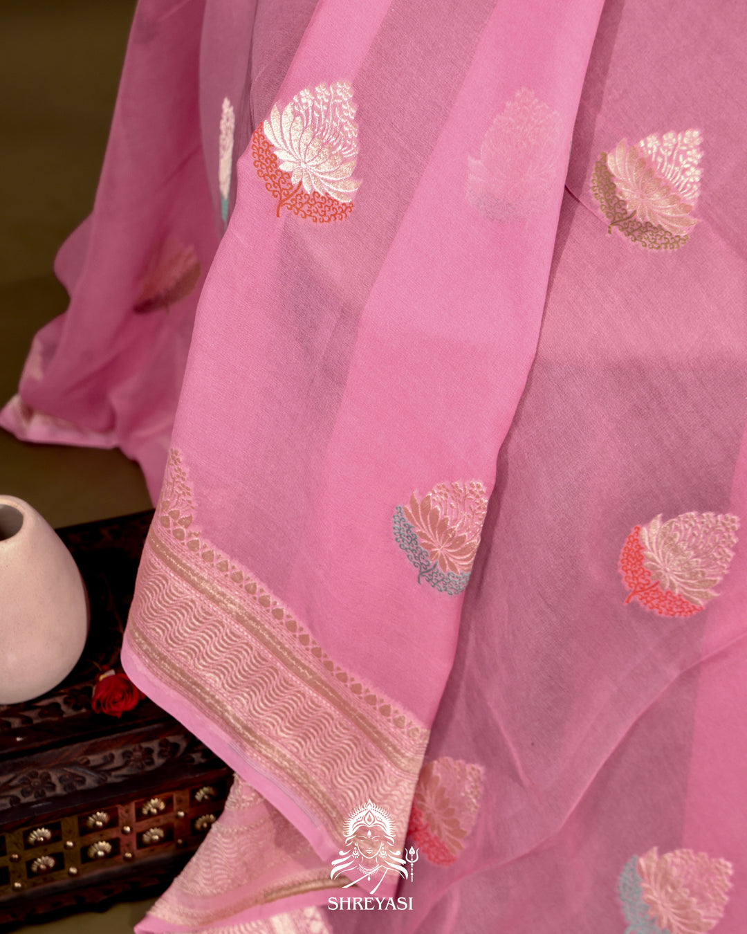 Banarasi Chiffon Khaddi Georgette Saree with Meenakari Weaving