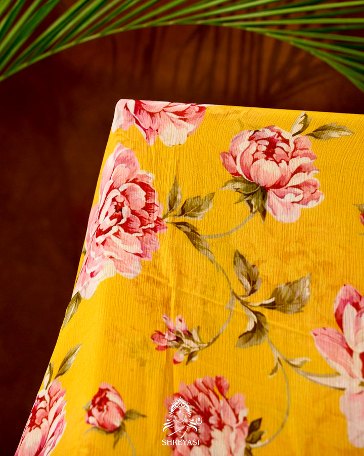 Pure Chiffon Floral Saree with Crochet Embroidery Border