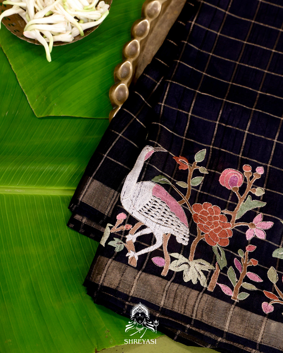 Pure Linen Tussar Silk Saree with Resham Embroidered Borders