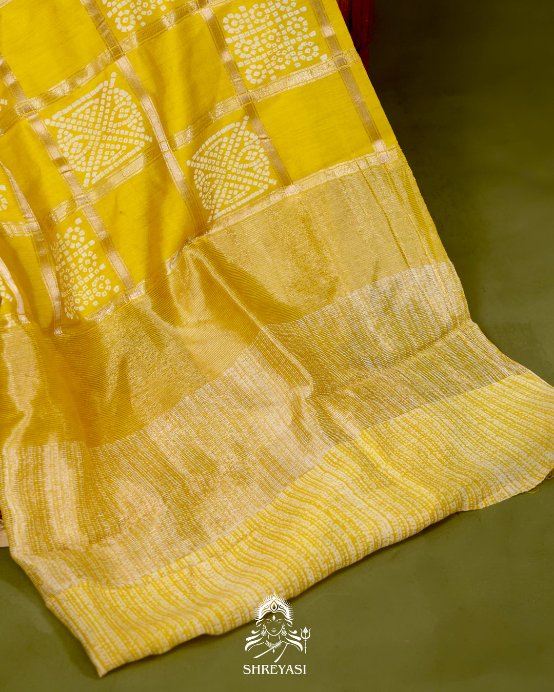 Gharchola-Style Bandhini Matka Silk Saree with Zari Checks