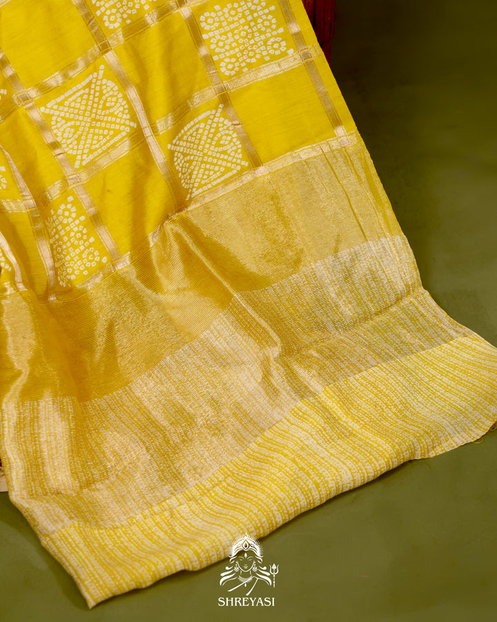 Gharchola-Style Bandhini Matka Silk Saree with Zari Checks
