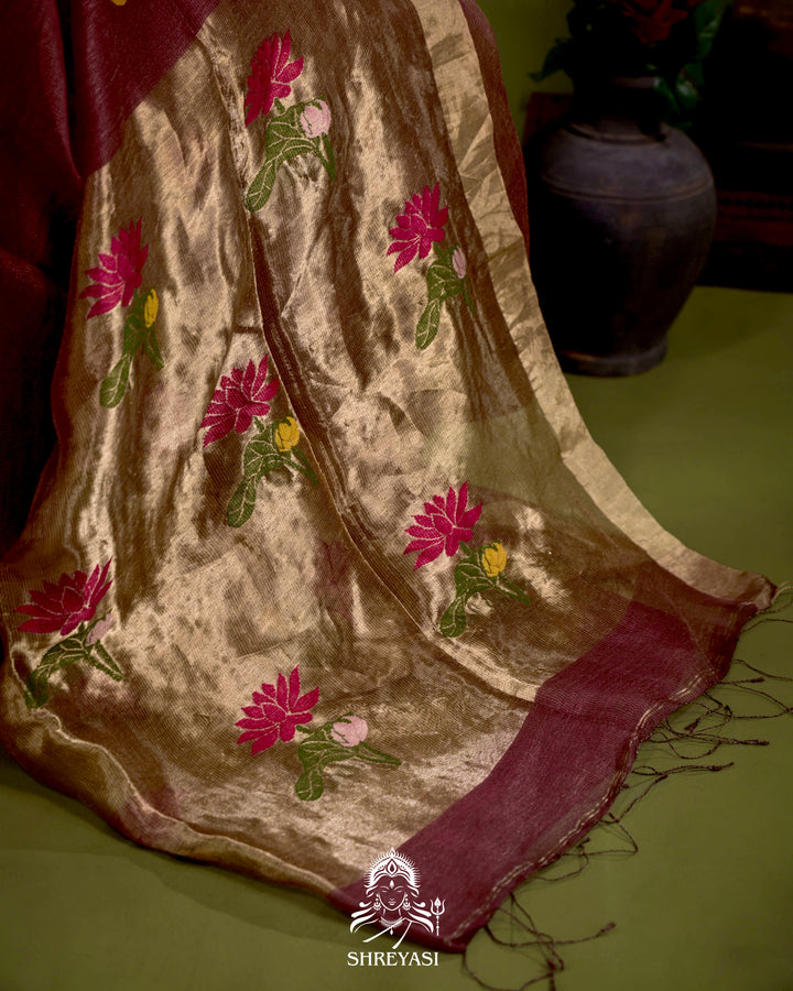 Handloom Silk Linen Jamdani Saree with Tissue Paithani Pallu