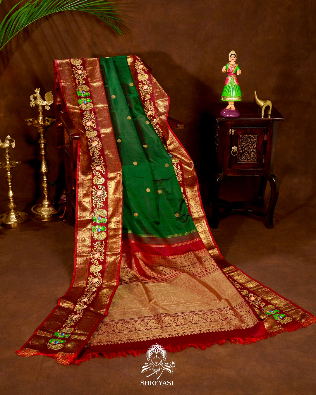 Handloom Pure Kanjivaram Silk Sarees with Real Zari and Hand Painted Tanjore Art