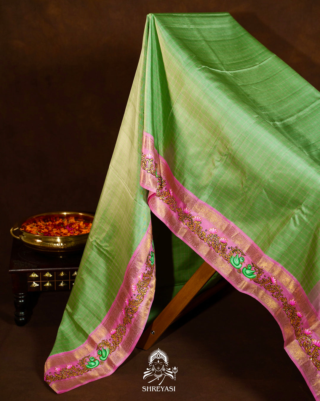 Traditional Tanjore Painting on Handloom Pure Kanjivaram Silk Sarees with Real Zari