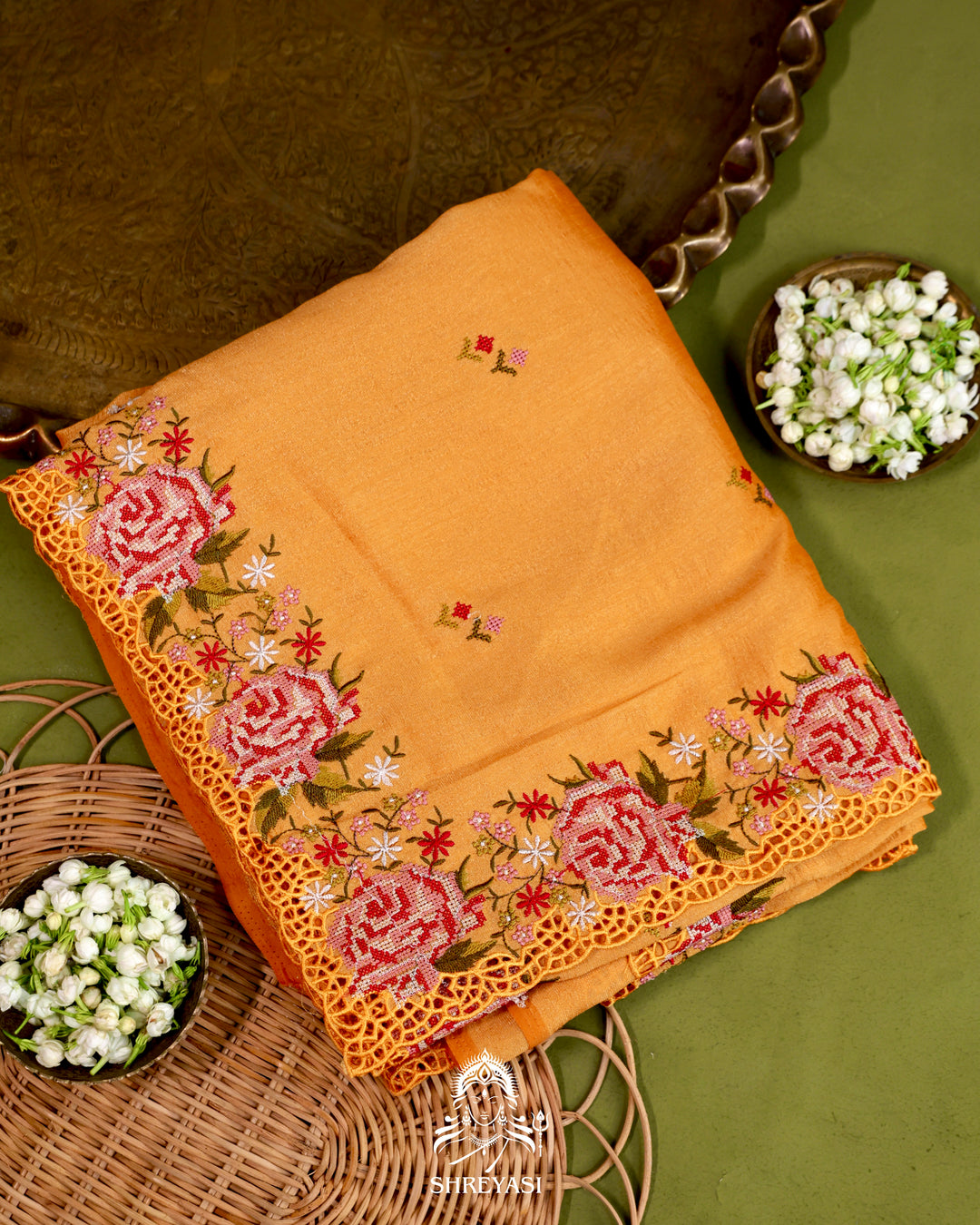 Tussar Silk Saree with Petit Point Embroidery