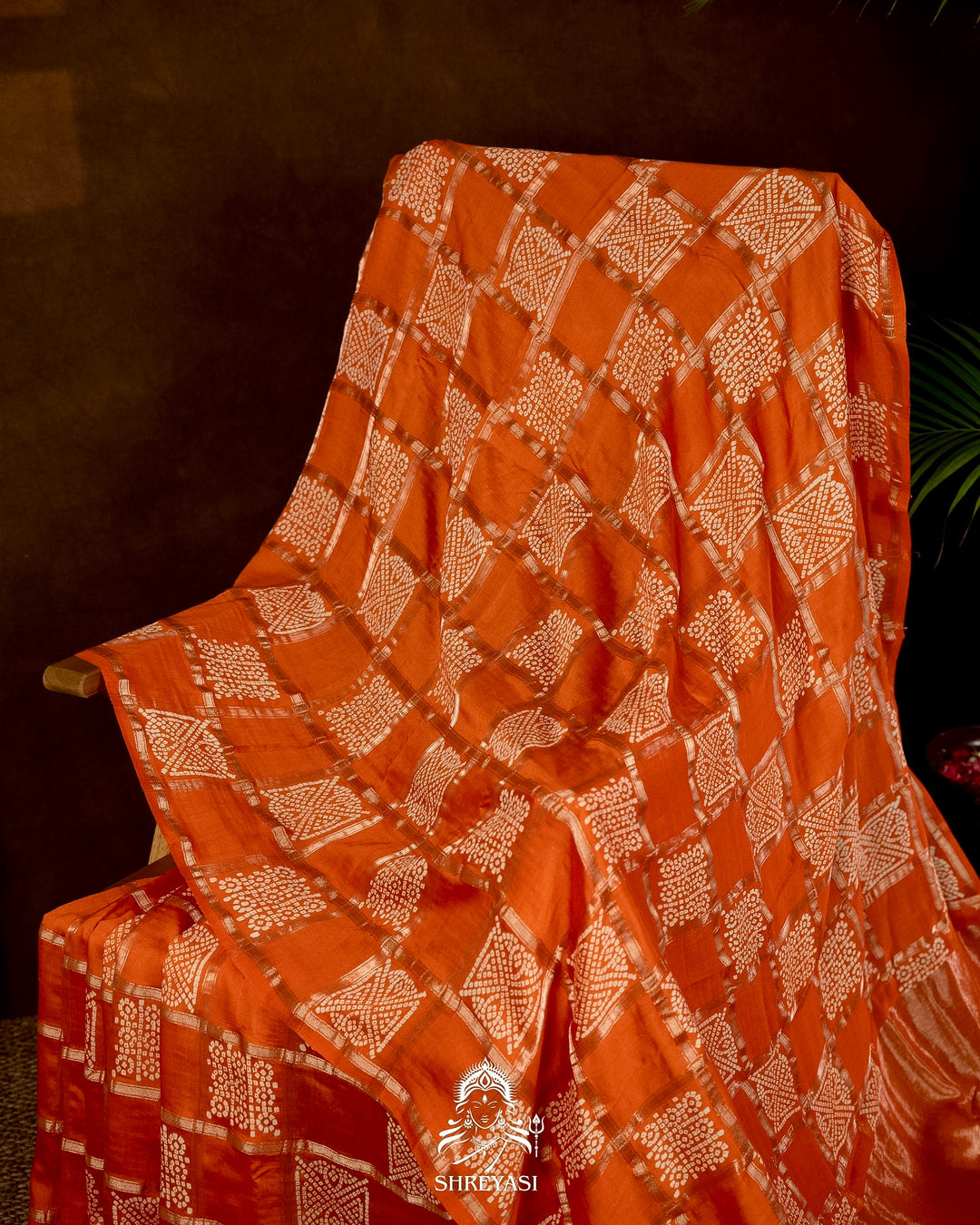 Gharchola-Style Bandhini Matka Silk Saree with Zari Checks