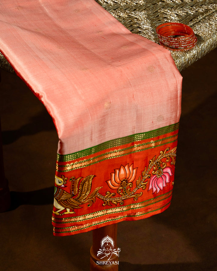 Traditional Tanjore Painting on Handloom Pure Kanjivaram Silk Sarees with Real Zari