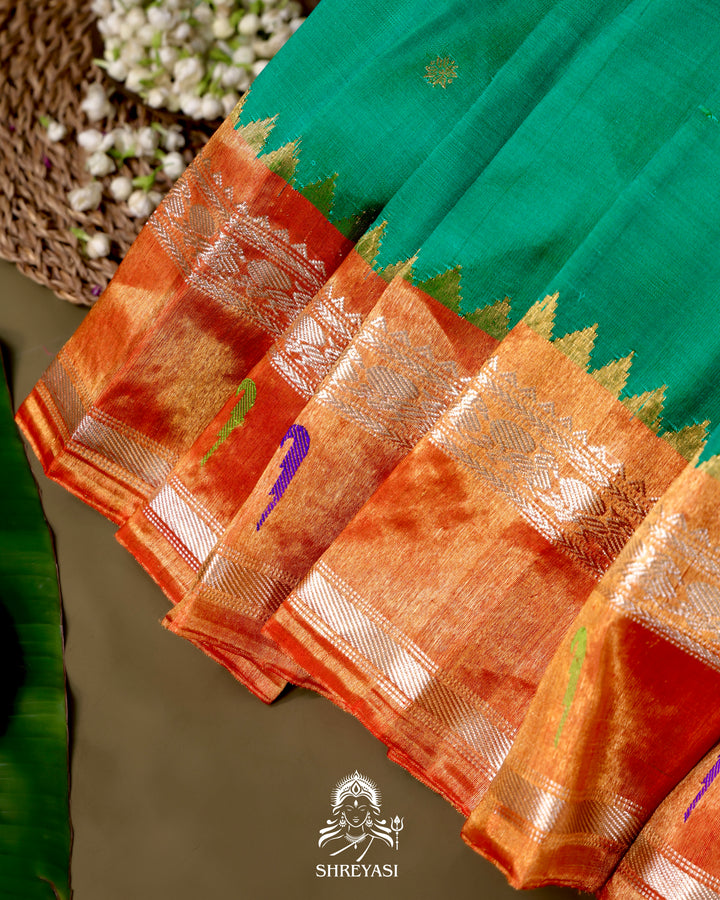 Handloom Pure Gadwal Silk Saree with Paithani Muniya Tissue Borders