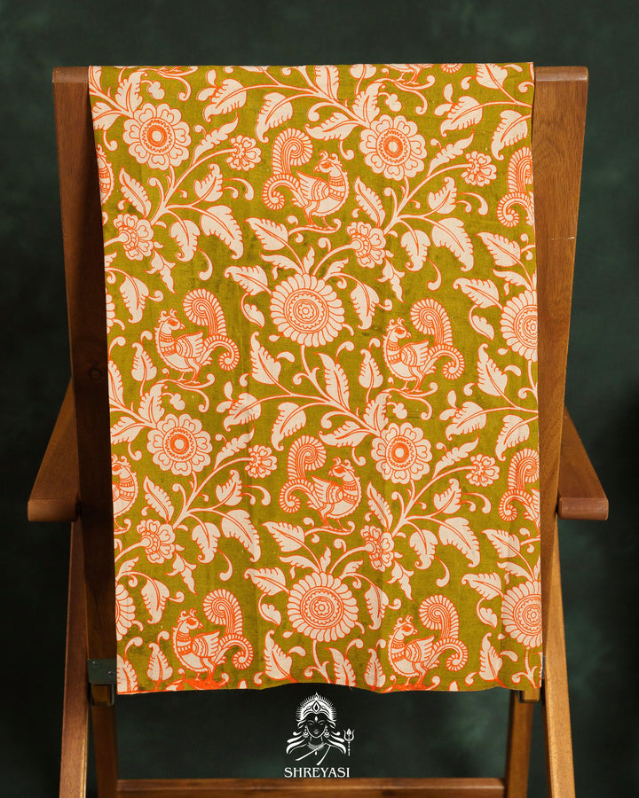 Handloom Pure Mangalagiri Silk Sarees with Mirror Work & Embroidery | Pen Kalamkari Blouse