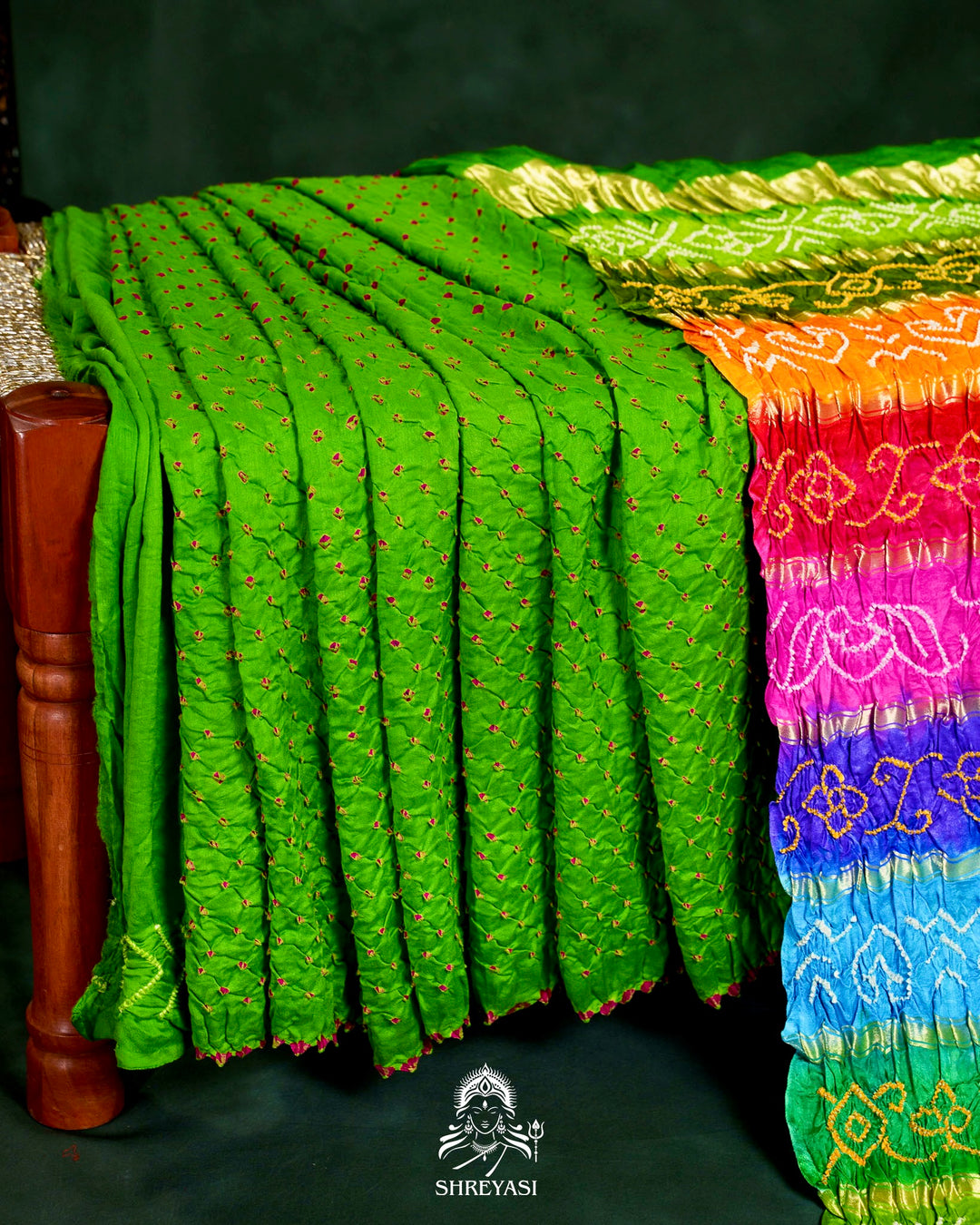 Handloom Pure Bandhani Gaji Silk Saree with Hand-Knotted Bandhej and Multicolored Bandhani Pallu