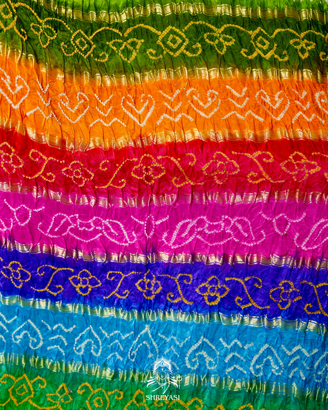 Handloom Pure Bandhani Gaji Silk Saree with Hand-Knotted Bandhej and Multicolored Bandhani Pallu