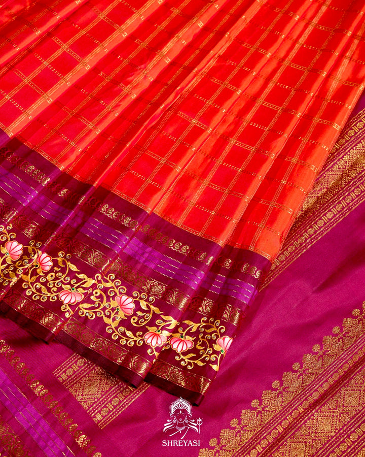 Handloom Pure Kanjivaram Silk Sarees with Real Zari and Hand Painted Tanjore Art