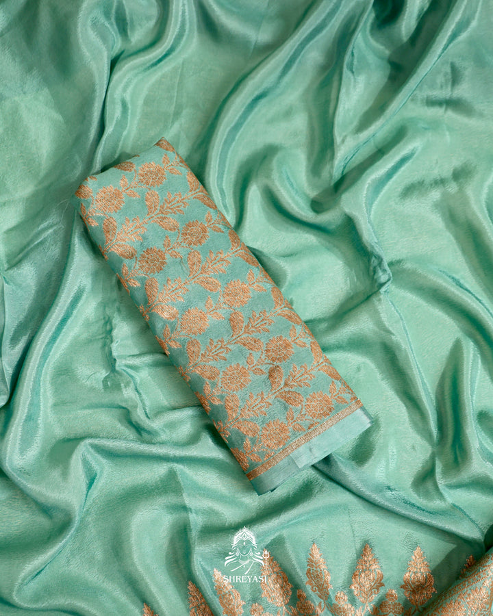 Banarasi Crepe Silk Saree with Floral Embroidered Blouse