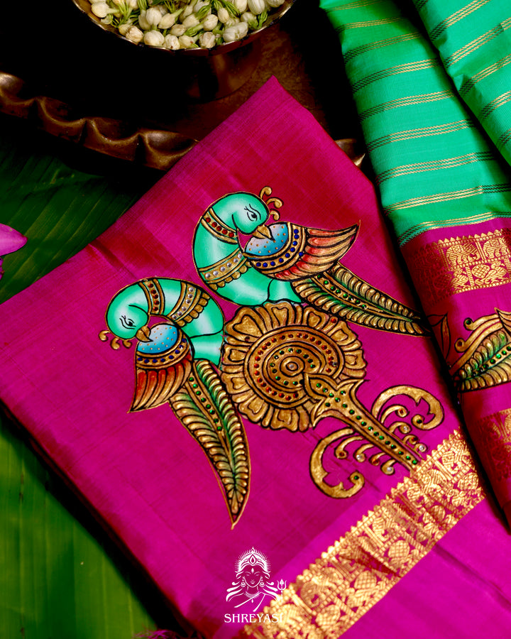 Kanjivaram Silk Saree with Tanjore Artwork