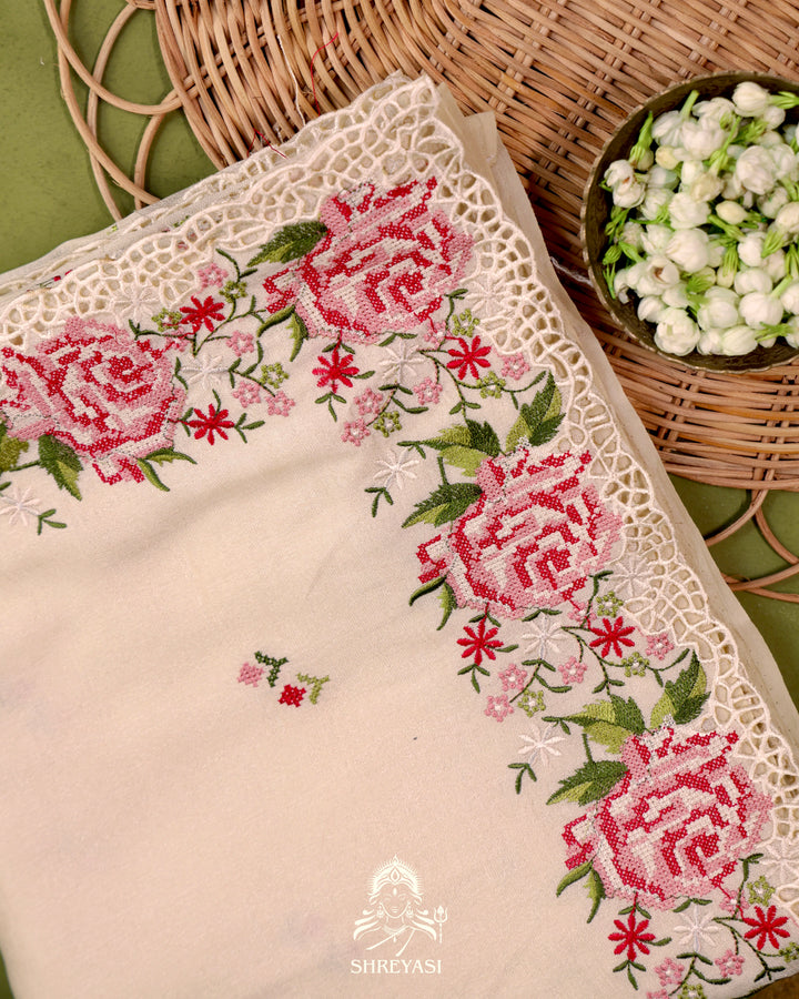 Tussar Silk Saree with Petit Point Embroidery
