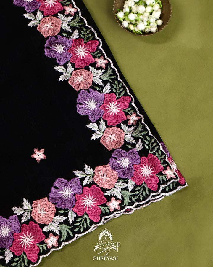 Tussar Silk Saree with Resham Floral Embroidery Border