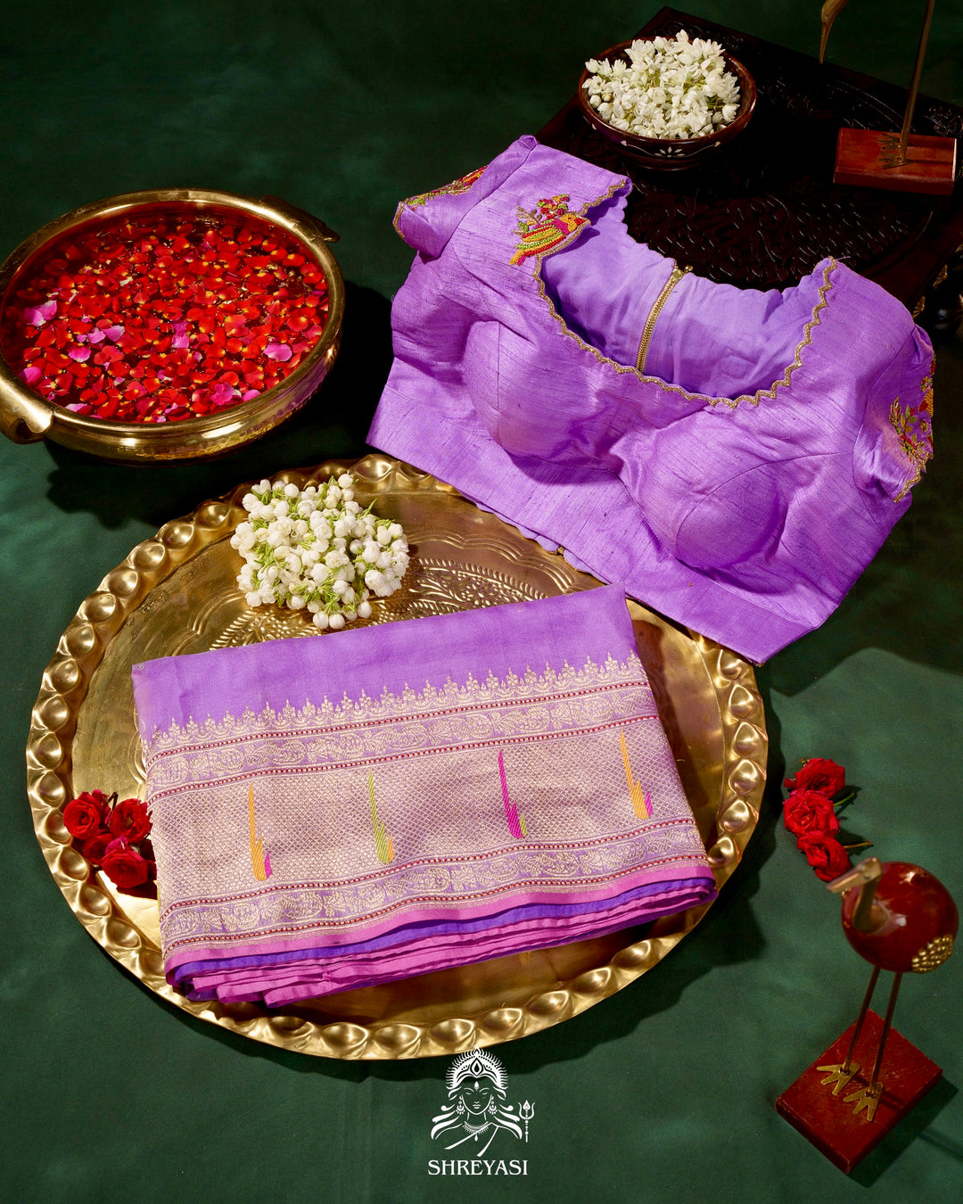 Handloom Pure Banarasi Kora Silk Saree with Kadwa Weaving and Hand Embroidered Maggam Work Blouse