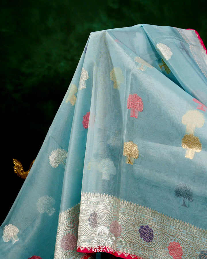Handloom Pure Banarasi Ektara Kora Silk Saree with Meenakari Weaving & Embroidered Blouse