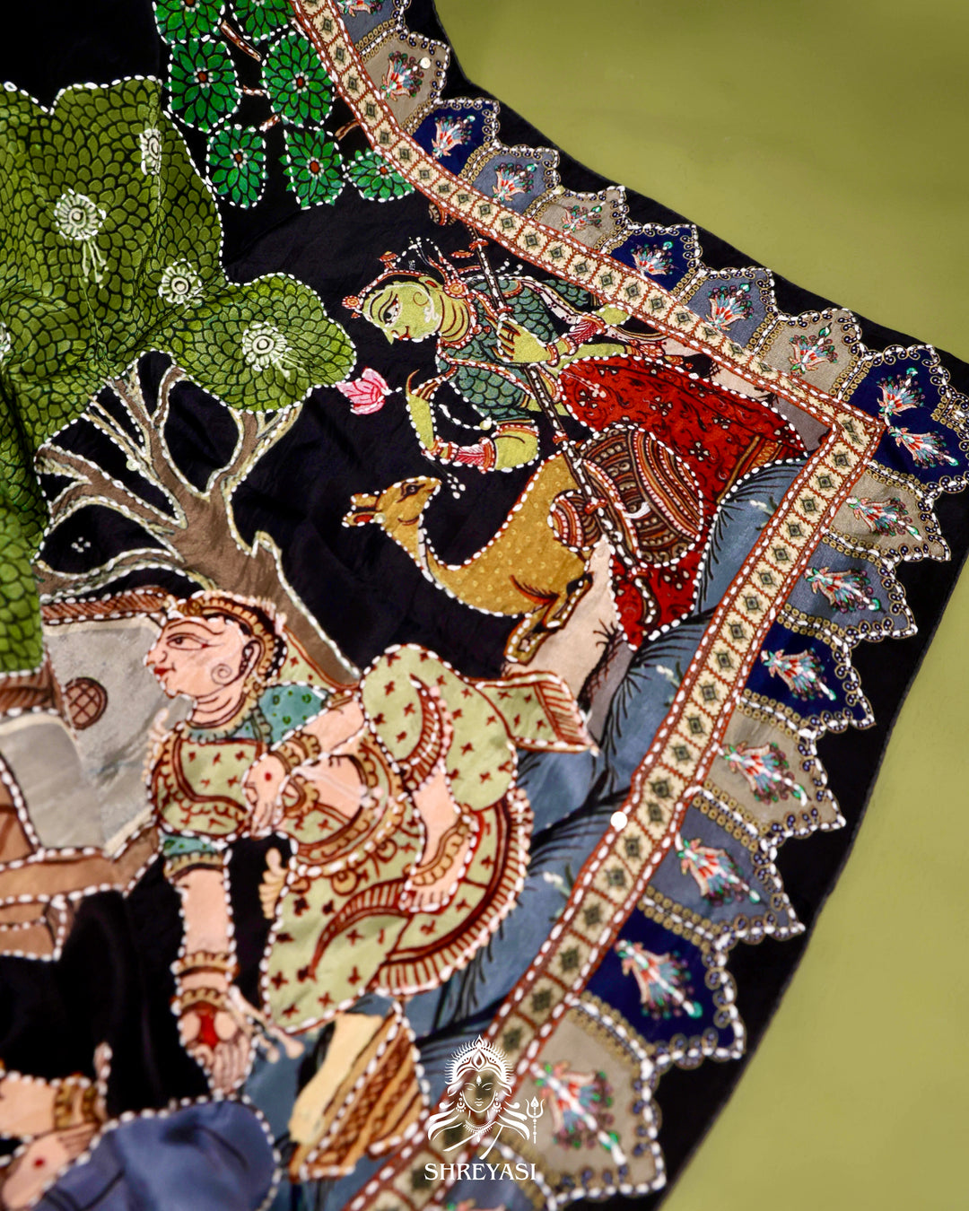 Pure Crepe Silk Saree with Kantha Embroidery