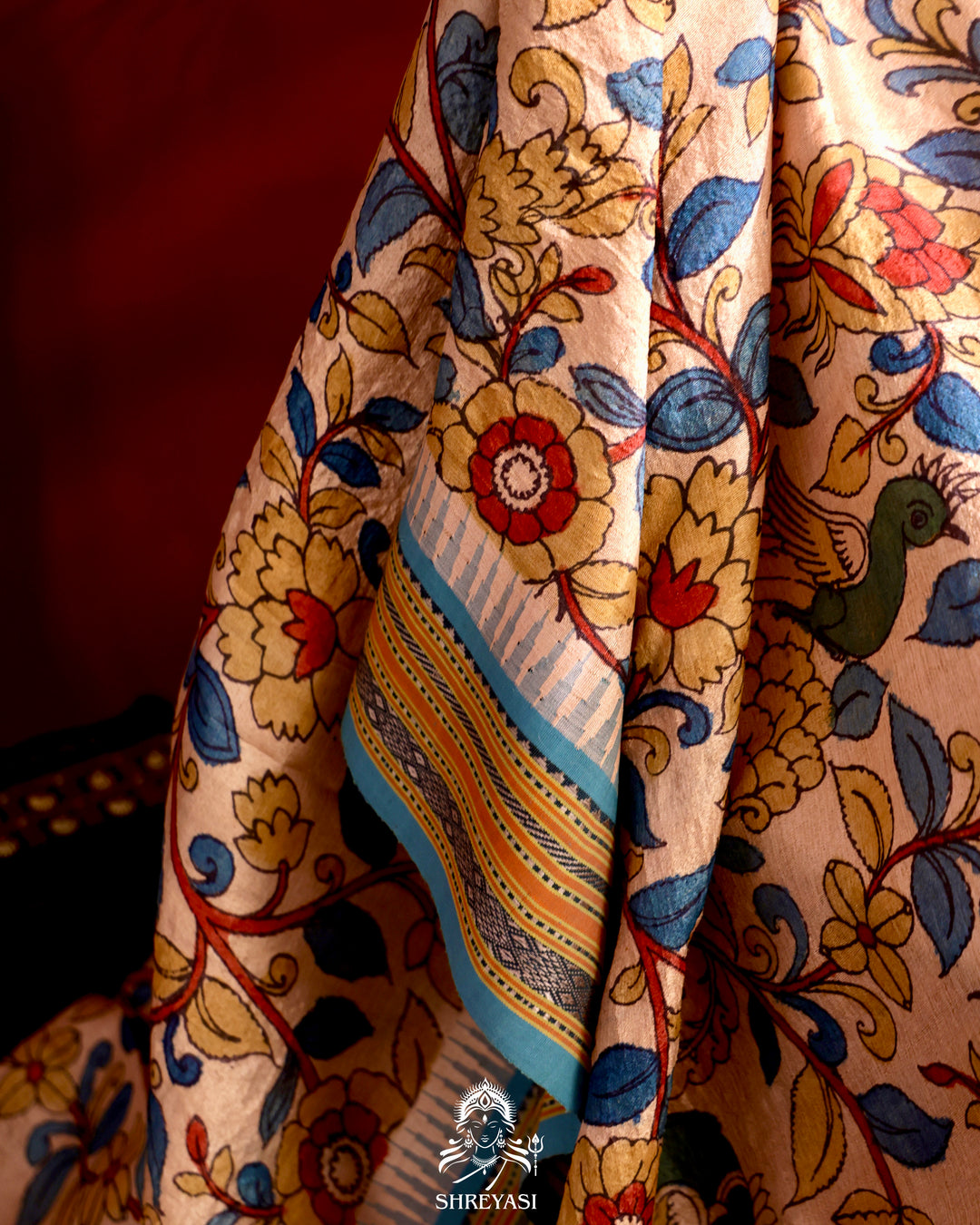 Vidarbha Tussar Silk Saree with Pen Kalamkari Artwork