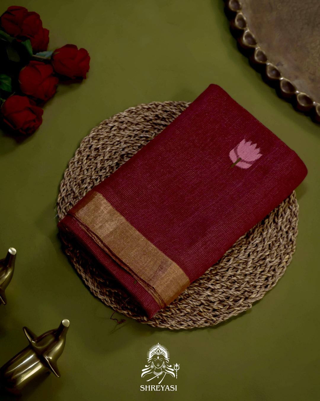 Handloom Silk Linen Jamdani Saree with Tissue Paithani Pallu